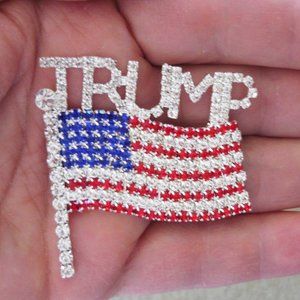 Large 2" Sparkling Rhinestone Trump USA Flag Pin